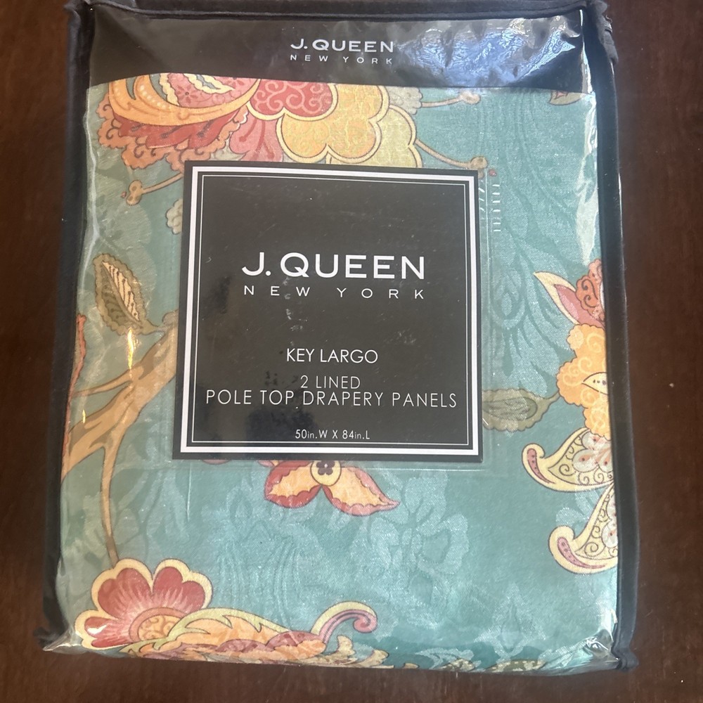 J. Queen New York KEY LARGO 2 Lined Pole Top Drapery Panels Multicolor