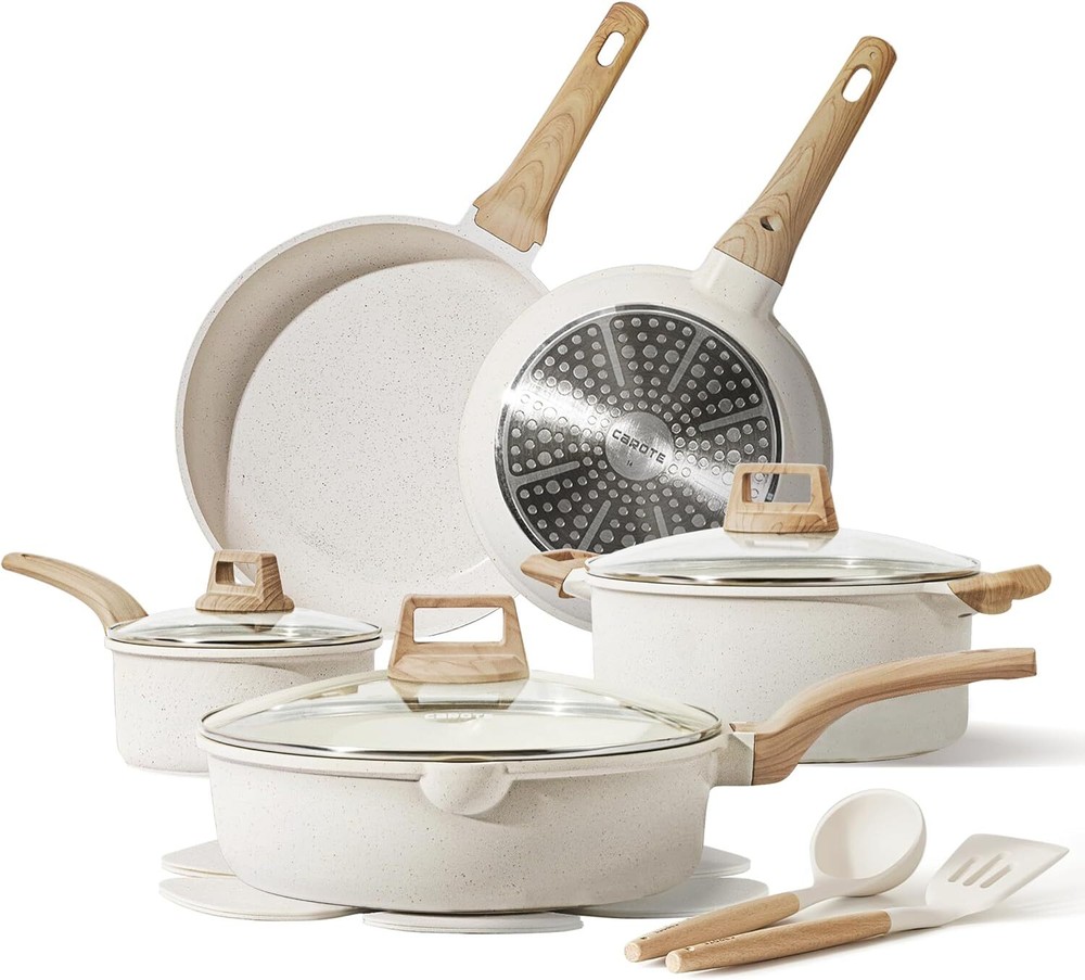 CAROTE 14-Piece Nonstick Cookware Set in Cream White