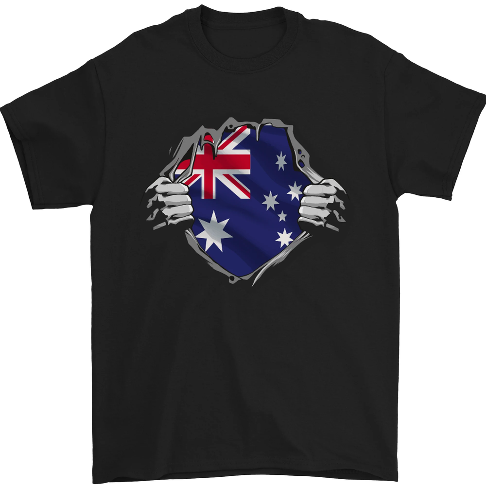 Australian Flag Ripped Australia Day Gym Mens T-Shirt 100% Cotton