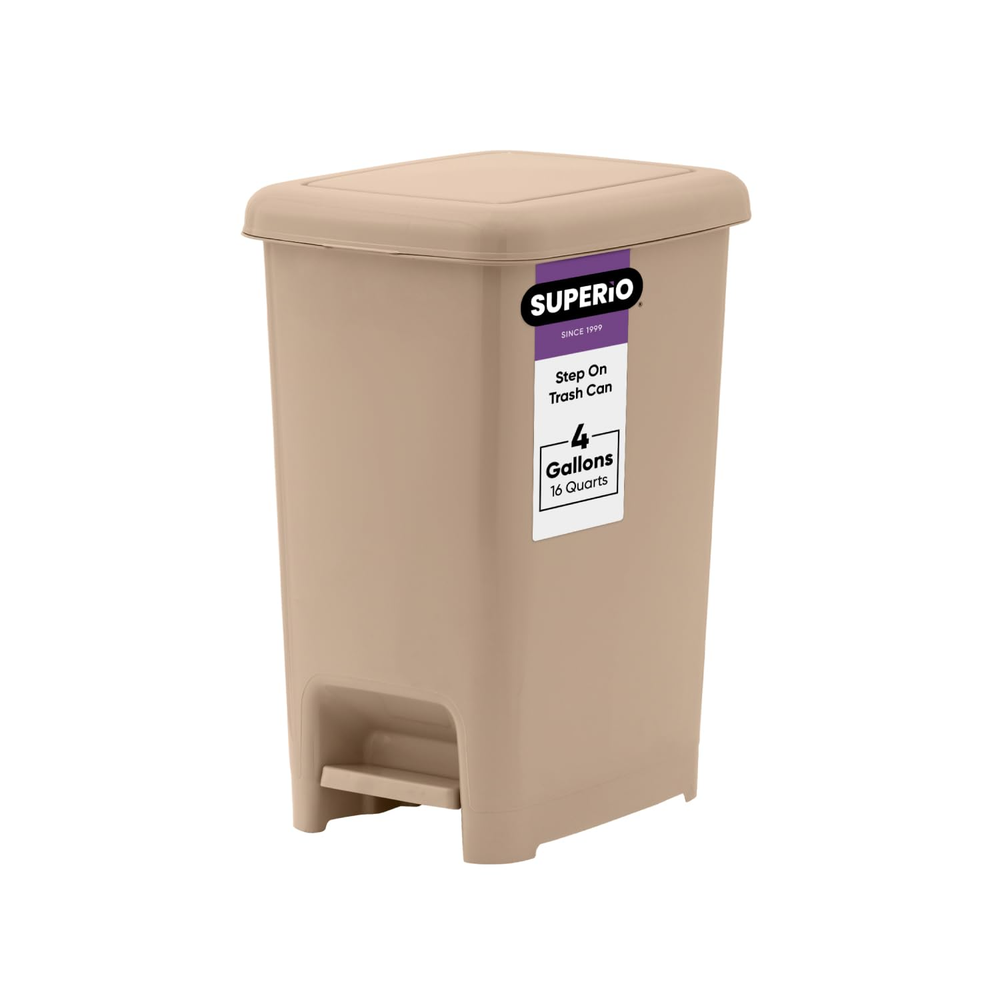 Slim Trash Can with Foot Pedal – 4 Gallon Step-On Trash Can, Small Plastic Garba