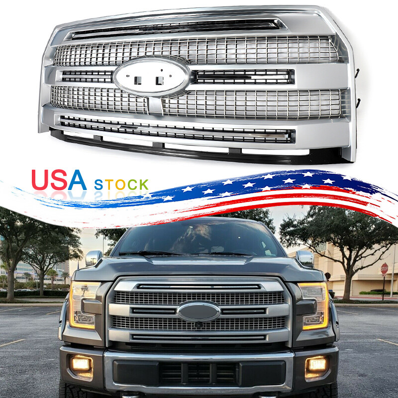 For 2015-2017 Ford F-150 Platinum Brushed Satin Front Bumper Grille FL3Z-8200-UA