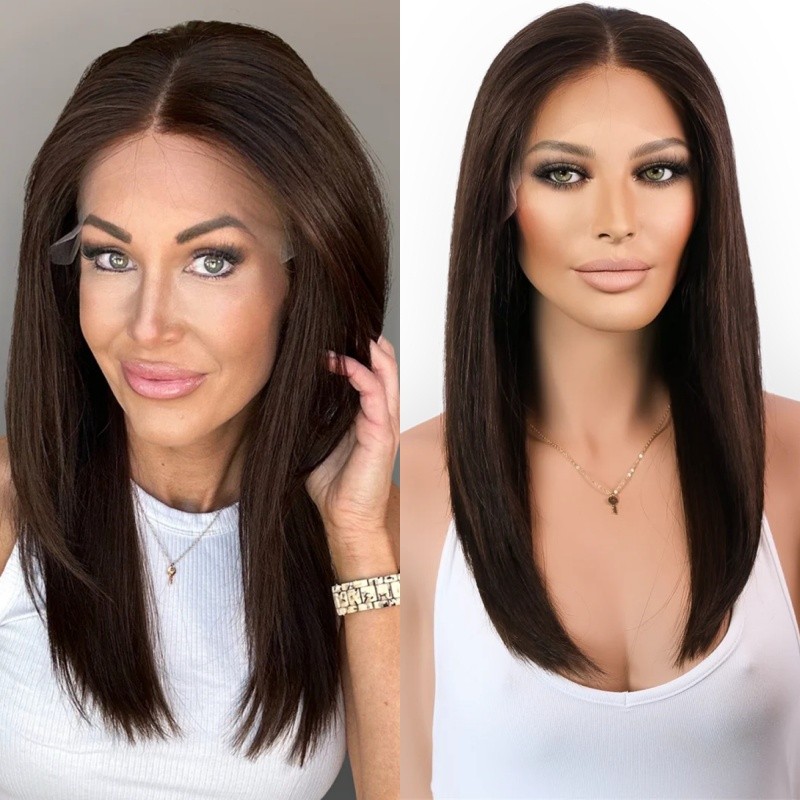 Dark Brown Natural Straight 13x4 Lace Front Human Hair Wigs for Women