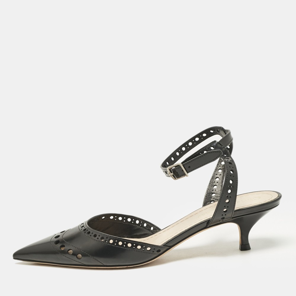 Dior Black Leather Slingback Pumps Pointed Toe Size 37 EU