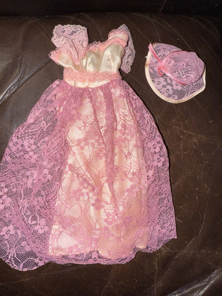 Vintage Barbie Romantic Wedding Party Bridesmaid Dress 1986 Mattel Pink Hat