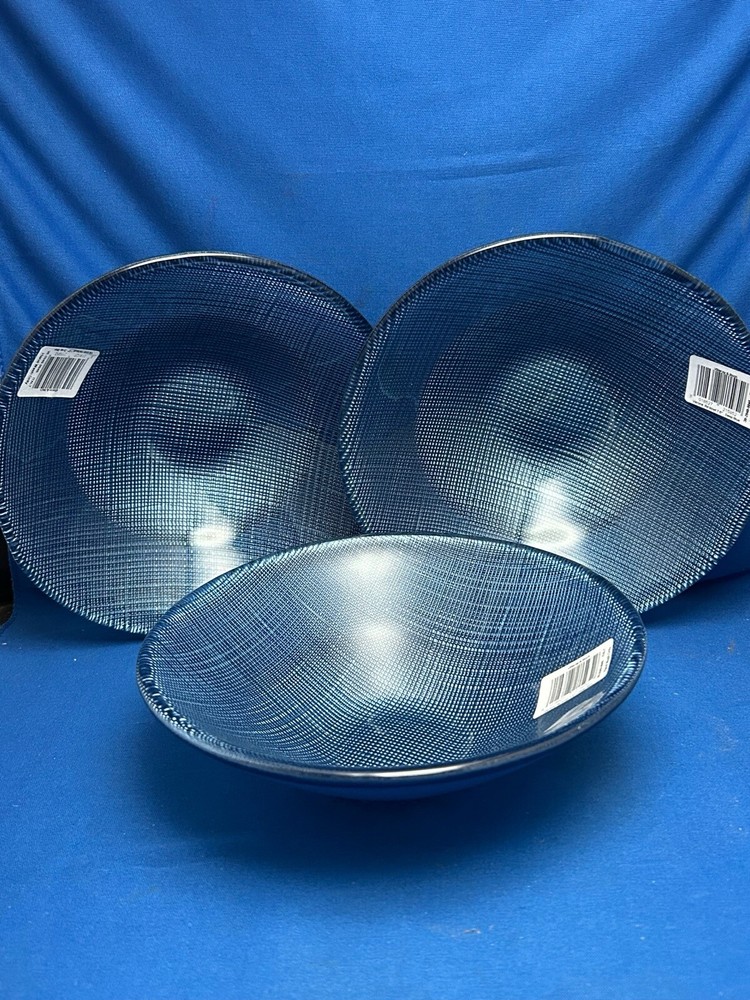 VILLEROY & BOCH Verona Set of 3 Blue Glass Cereal Bowls 7.25