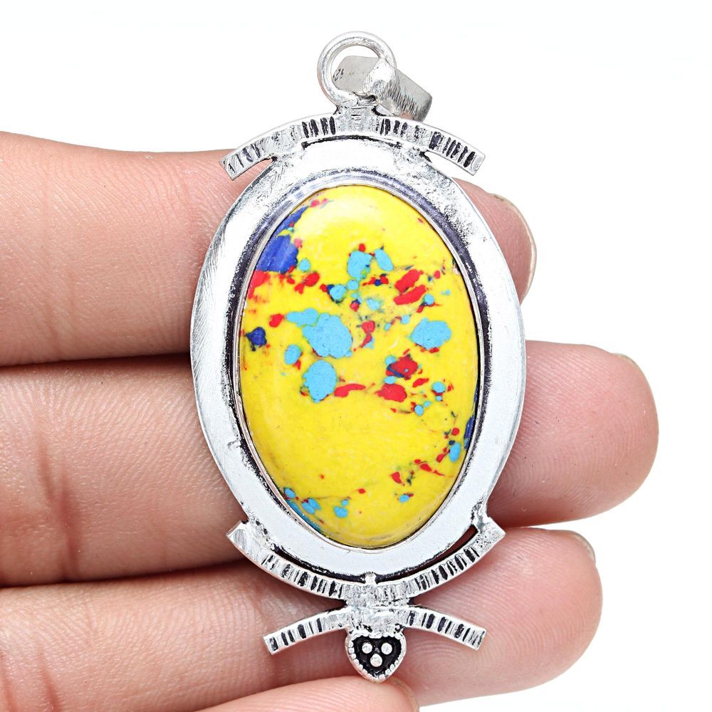 Handmade Antique Mosaic Jasper Gemstone Necklace 2.5 Inches