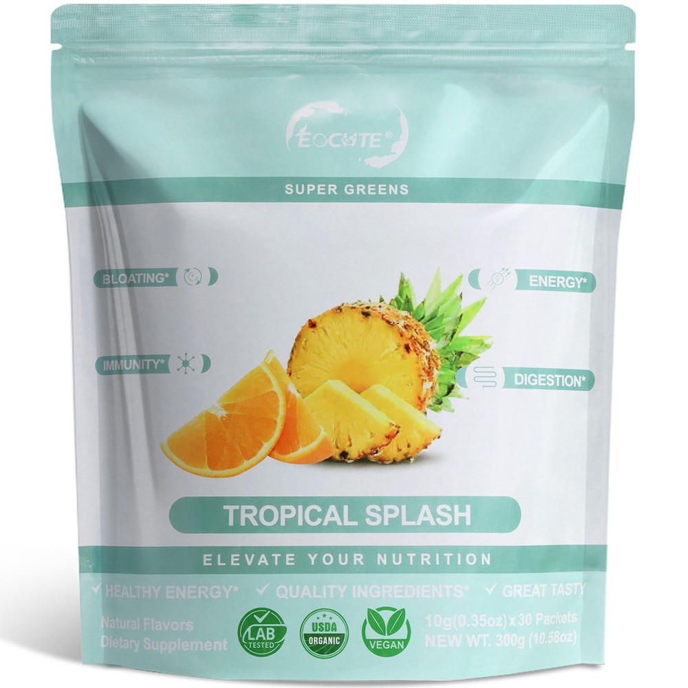 Super GREEN Powder Bloating Relief Gut Health &More Tropical Splash 30 packs