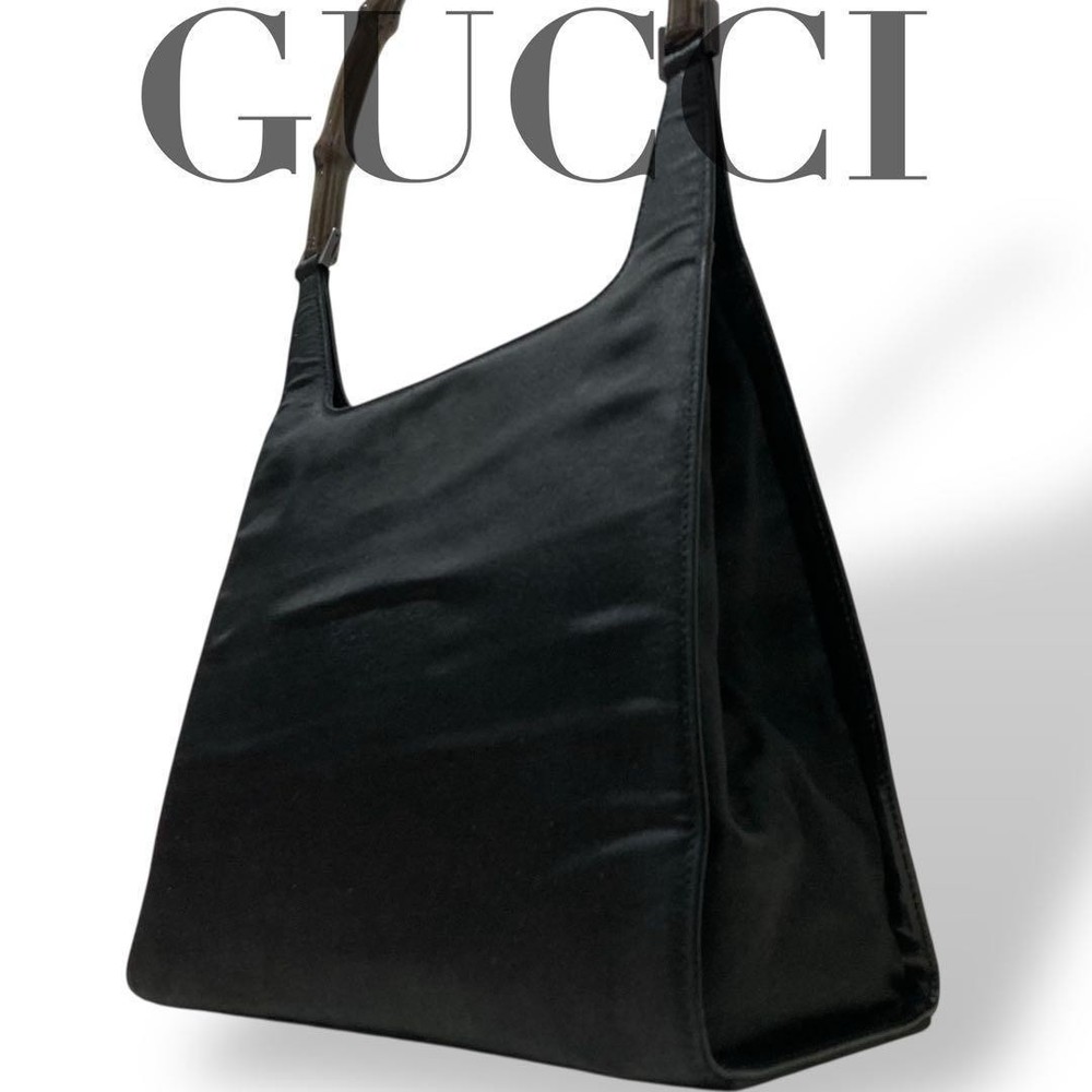 Gucci Bamboo Tote Handbag Nylon Black Authentic Used