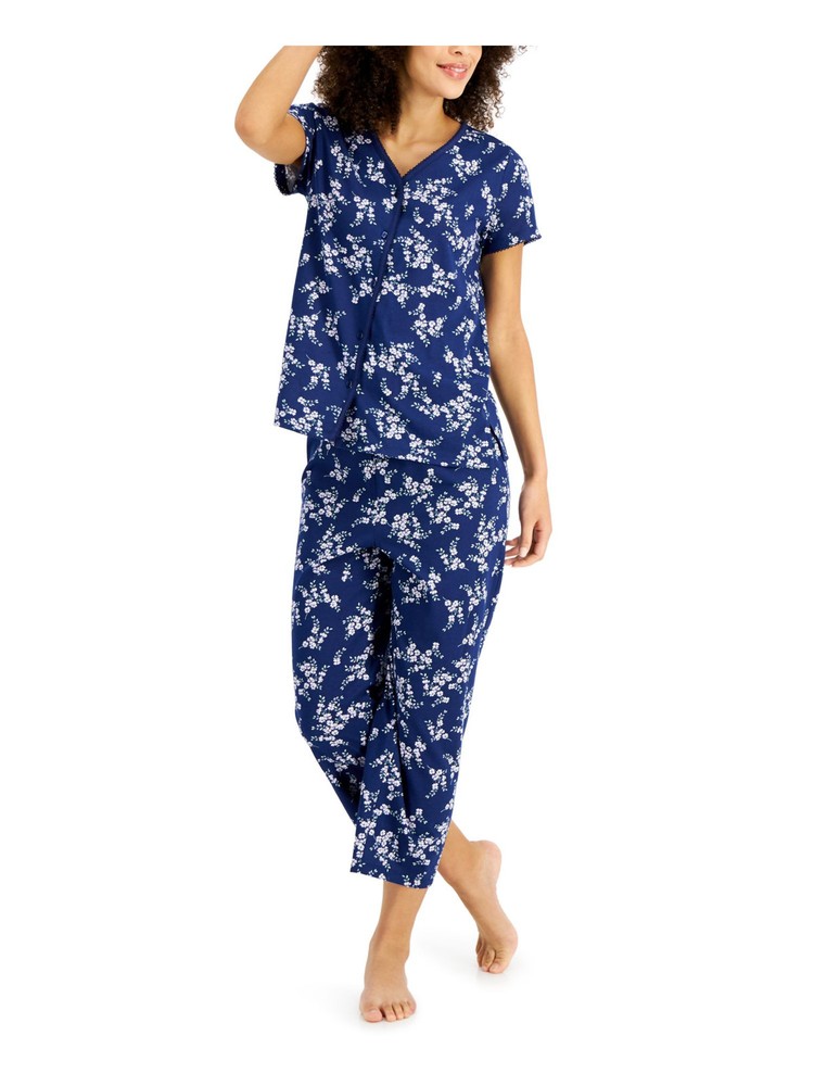 CHARTER CLUB Intimates Navy Straight Leg Floral Sleep Pants XS