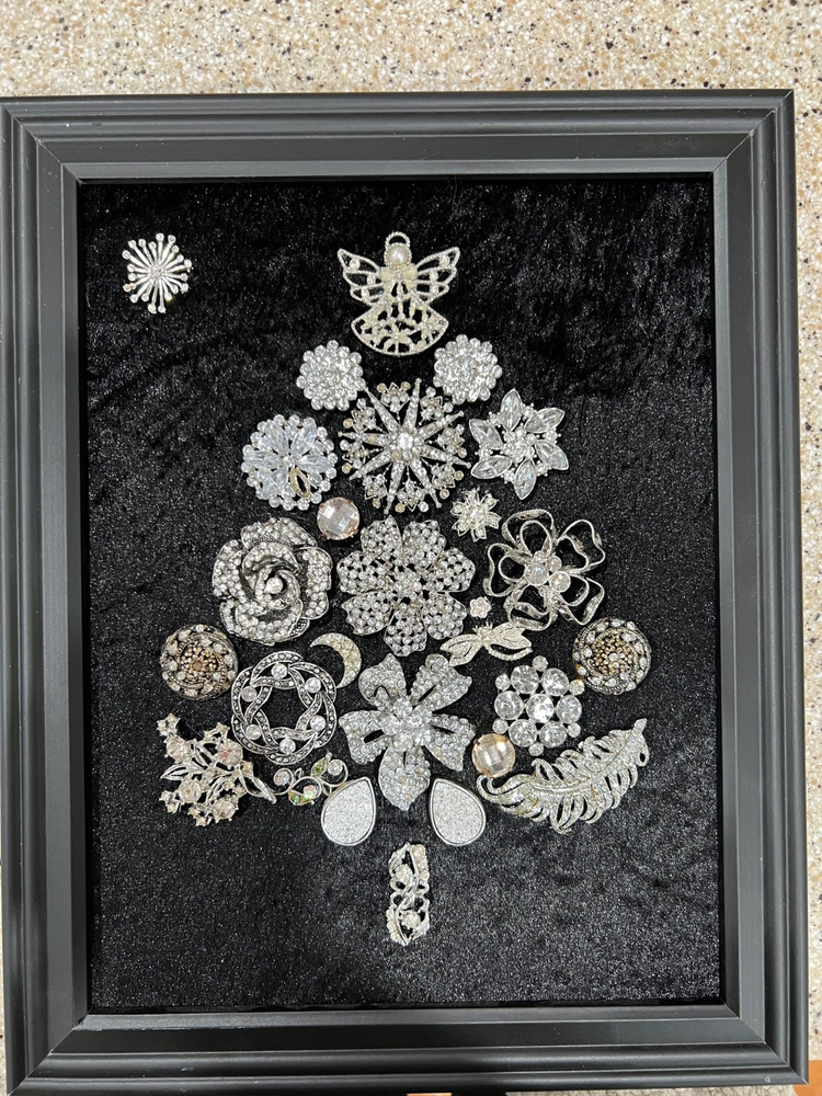Framed Christmas Tree made with Vintage Costume Jewelry