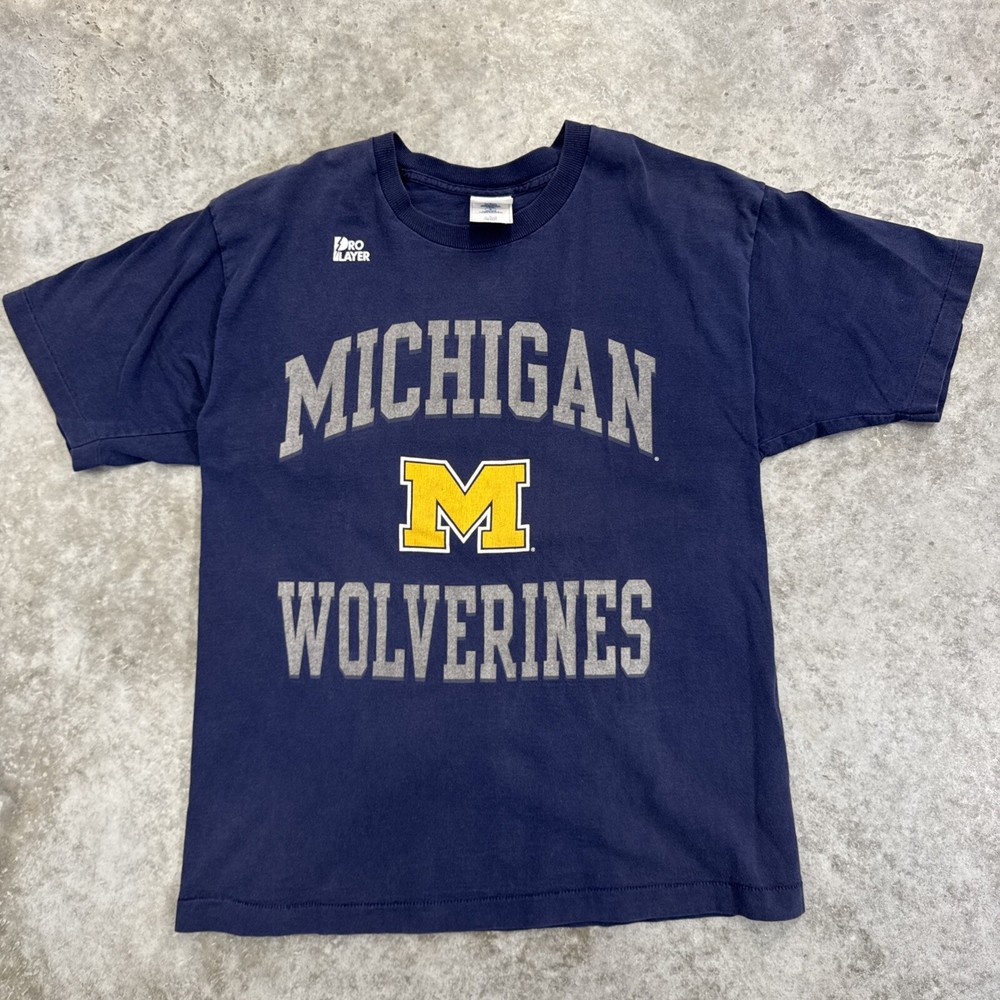 Vintage Michigan Wolverines t shirt mens L Pro player 90s big logo USA made NCAA