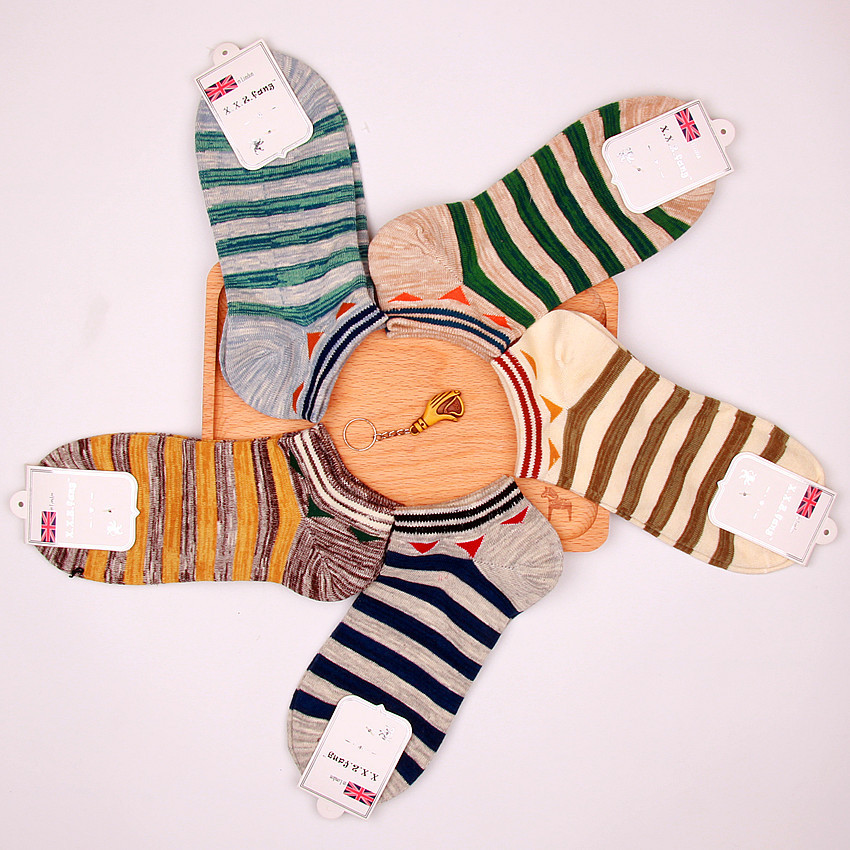 5 Pairs Mens Sport Socks Lot Crew Ankle Low Cut Stripe Casual Cotton Dress Socks