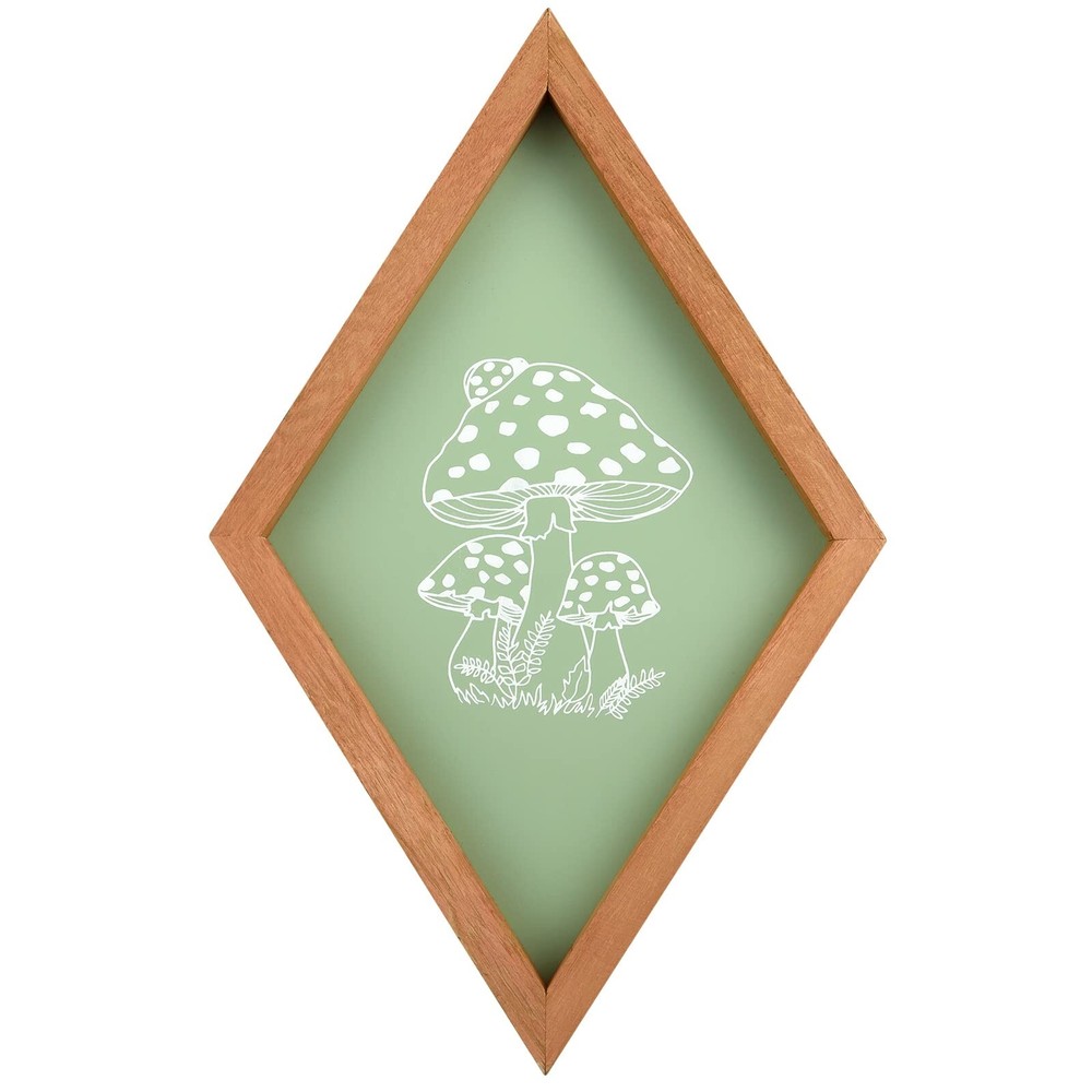 Lenkyin Sage Green Mushroom Wall Decor Farmhouse Home Wall Decor Wood Diamond...