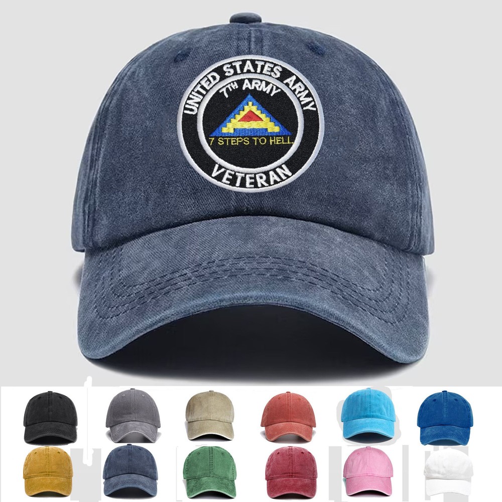 Custom Embroidered Hat US Army 7th Army Seven Steps to Hell Veteran, Gift Idea
