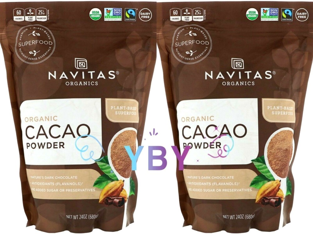 2 Packs Navitas Organics Organic Cacao Powder 24 oz Each Pack, Total 3 lb