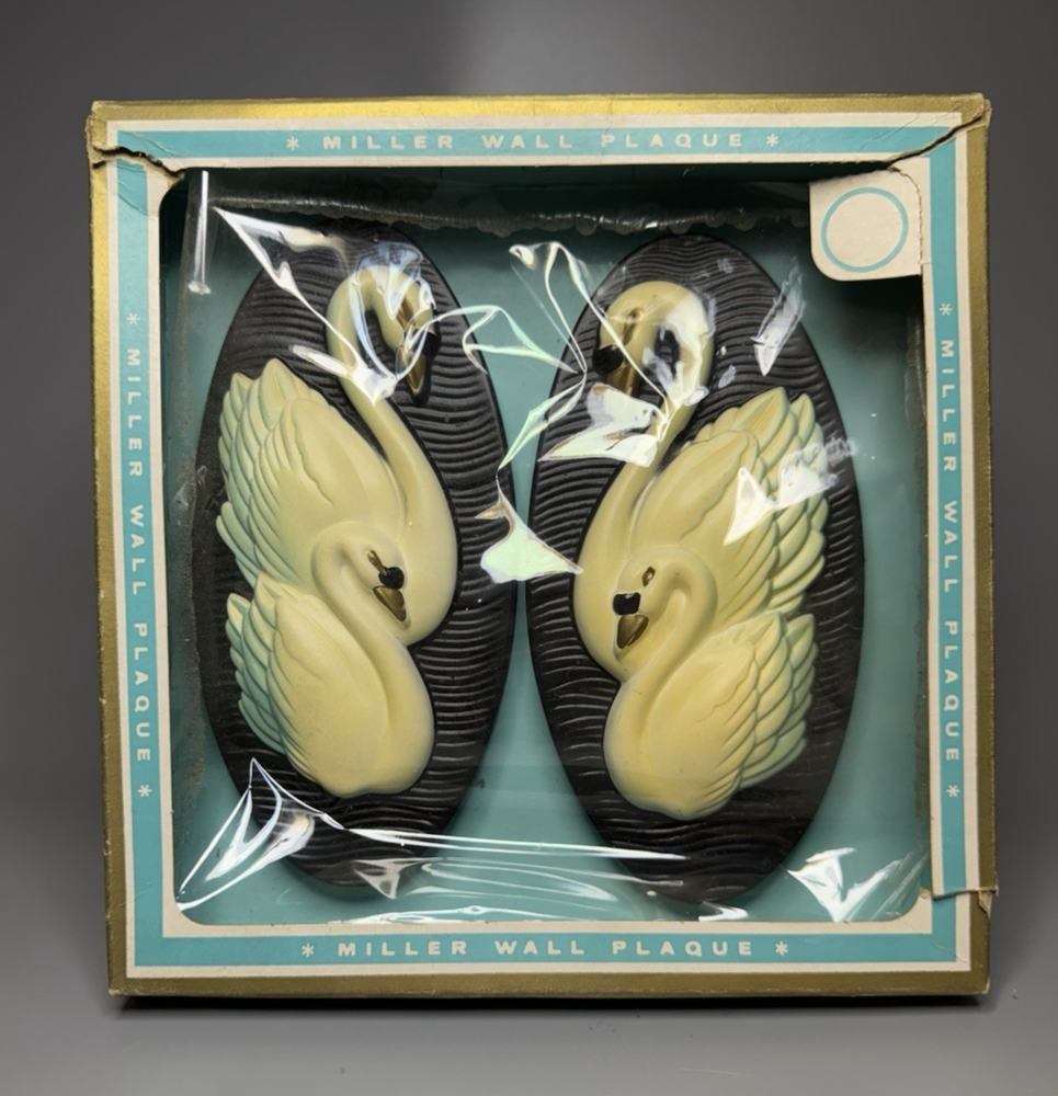 NOS Vintage Miller Studio Chalkware Swan Wall Decor Plaques MCM **DAMAGE**