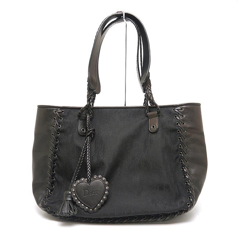 Dior Ethnic Line Trotter Tote Bag Black Heart Logo Canvas Authentic From Japan RIN
