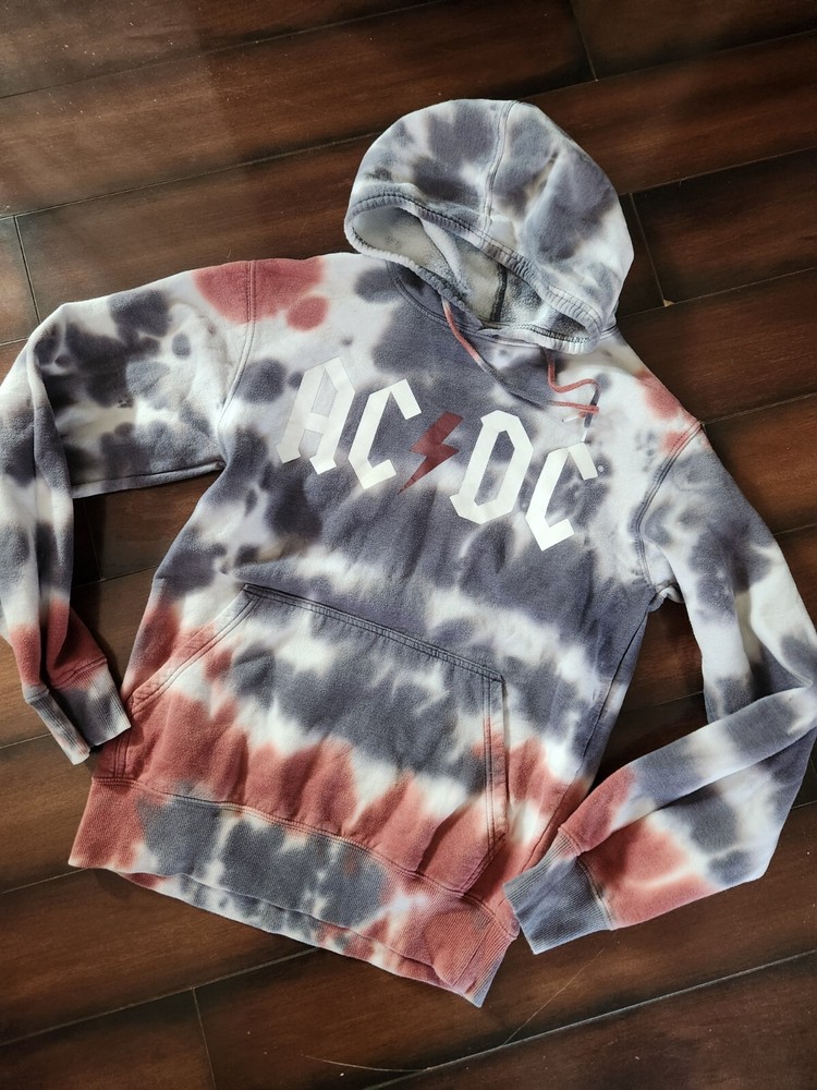 AC/DC Logo Men's Tye Dye Graphic Hoodie Small, OFFICIAL AC/DC WEAR