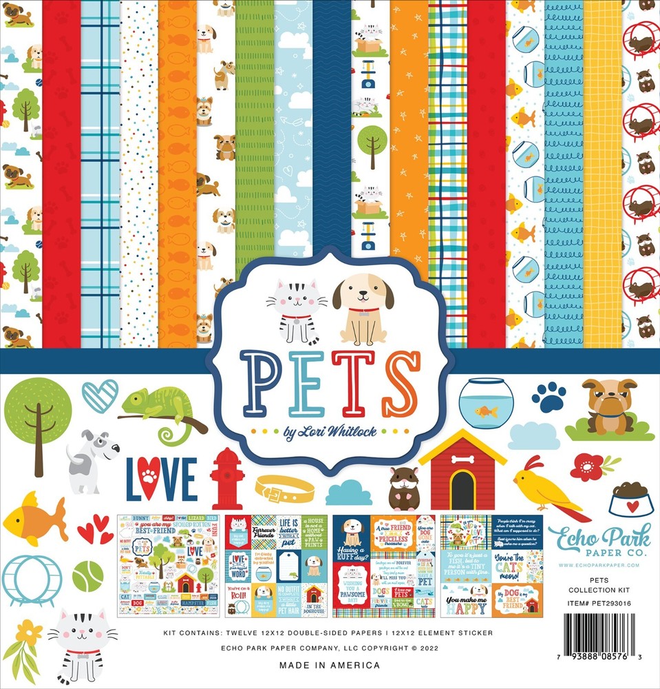 Pets Dog Cat Fish - 12x12 Collection Kit Echo Park Scrapbook Papers + Stickers