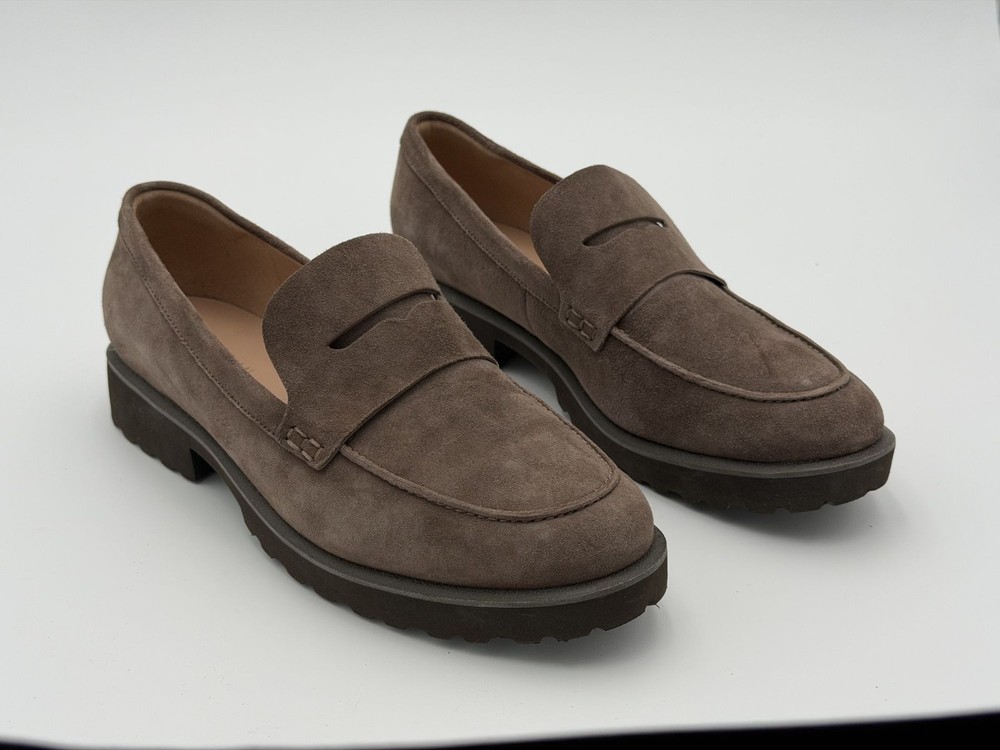 COLE HAAN Womens 8.5B Brown Suede Penny Loafer Slip On Lug Sole Leather