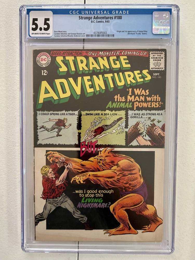 STRANGE ADVENTURES 180 (1965) - CGC 5.5 - 1ST APPEARANCE OF ANIMAL MAN - OW / W