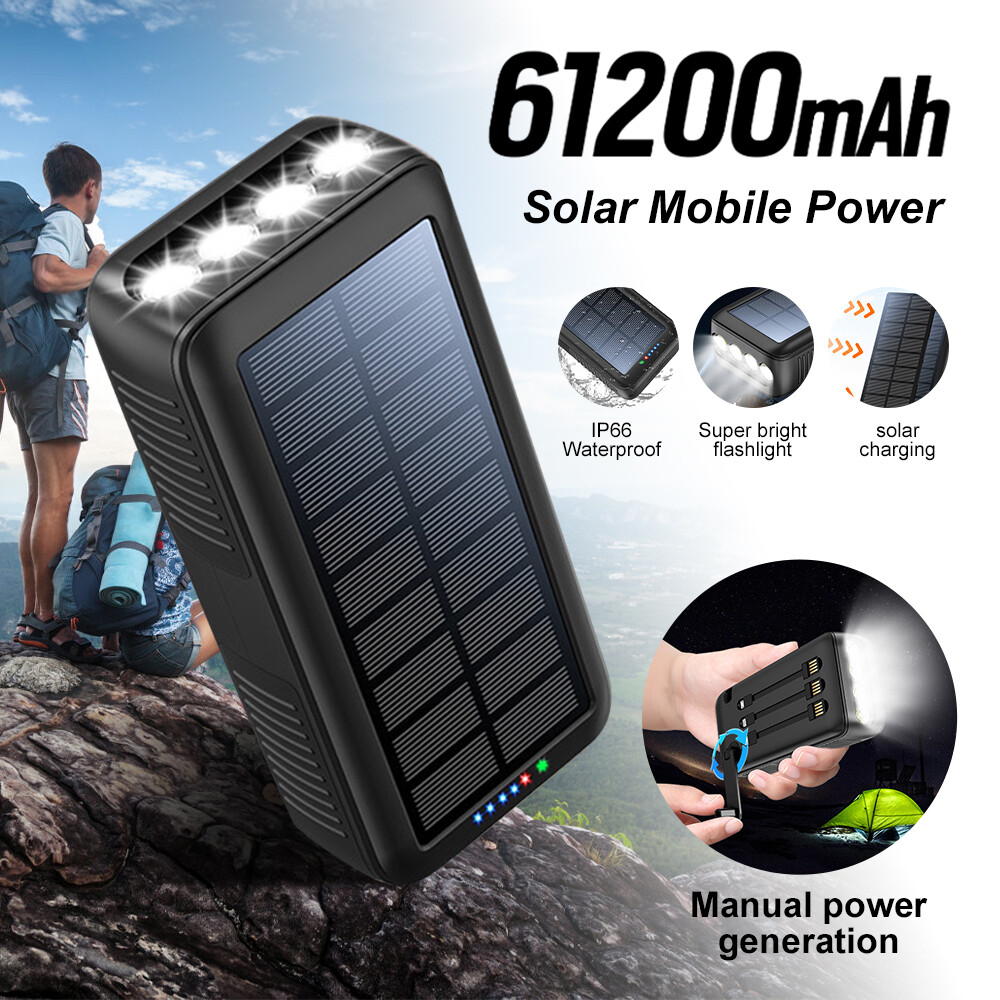 61200mAh Portatil Solar Cargador De Bateria 4 Cables USB Para Telefonos Celular