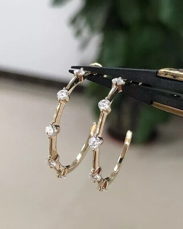 2Ct Round Cut Simulated Diamond Huggie Hoop Earrings in 14K Yellow Gold Plated