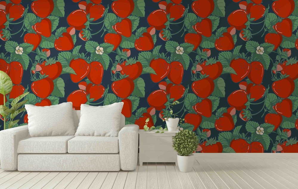 3D Strawberry Watercolor Pattern Wall Murals Wallpaper Murals Wall Sticker 3