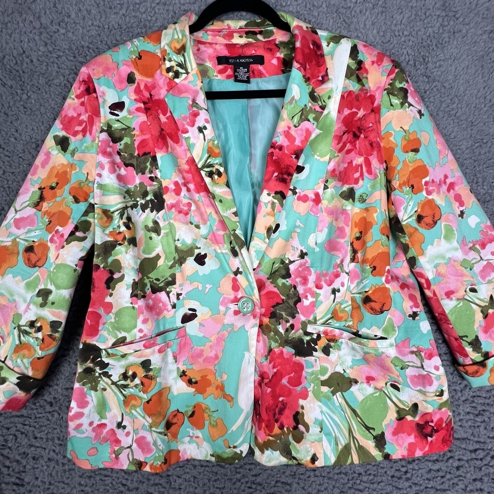89th & Madison Blazer Womens XL Bright Floral Work Office Casual Jacket Lined-S