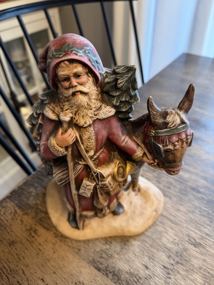 Vintage Ceramic Brown Santa Figure w Donkey 9