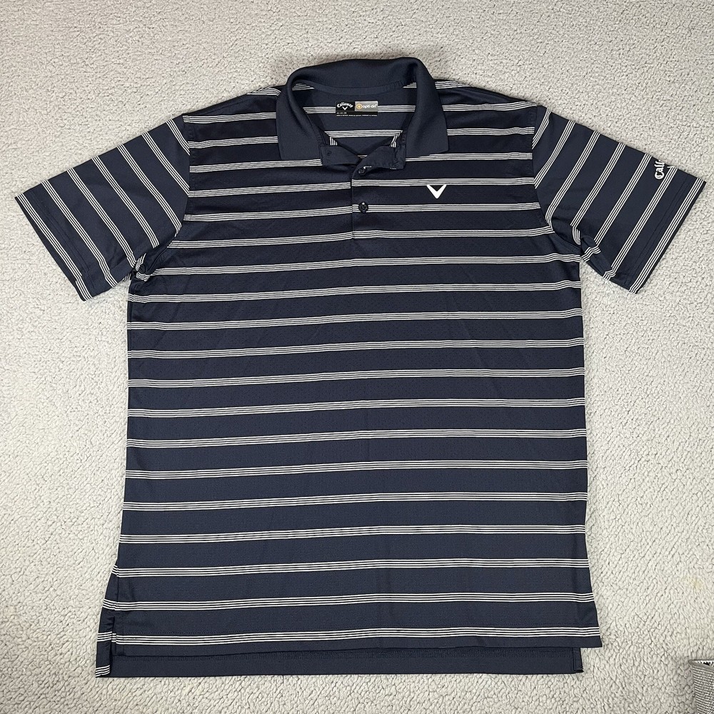 Callaway Men's Large Blue Stripe Opti-Dri Golf Polo Short Sleeve Shirt