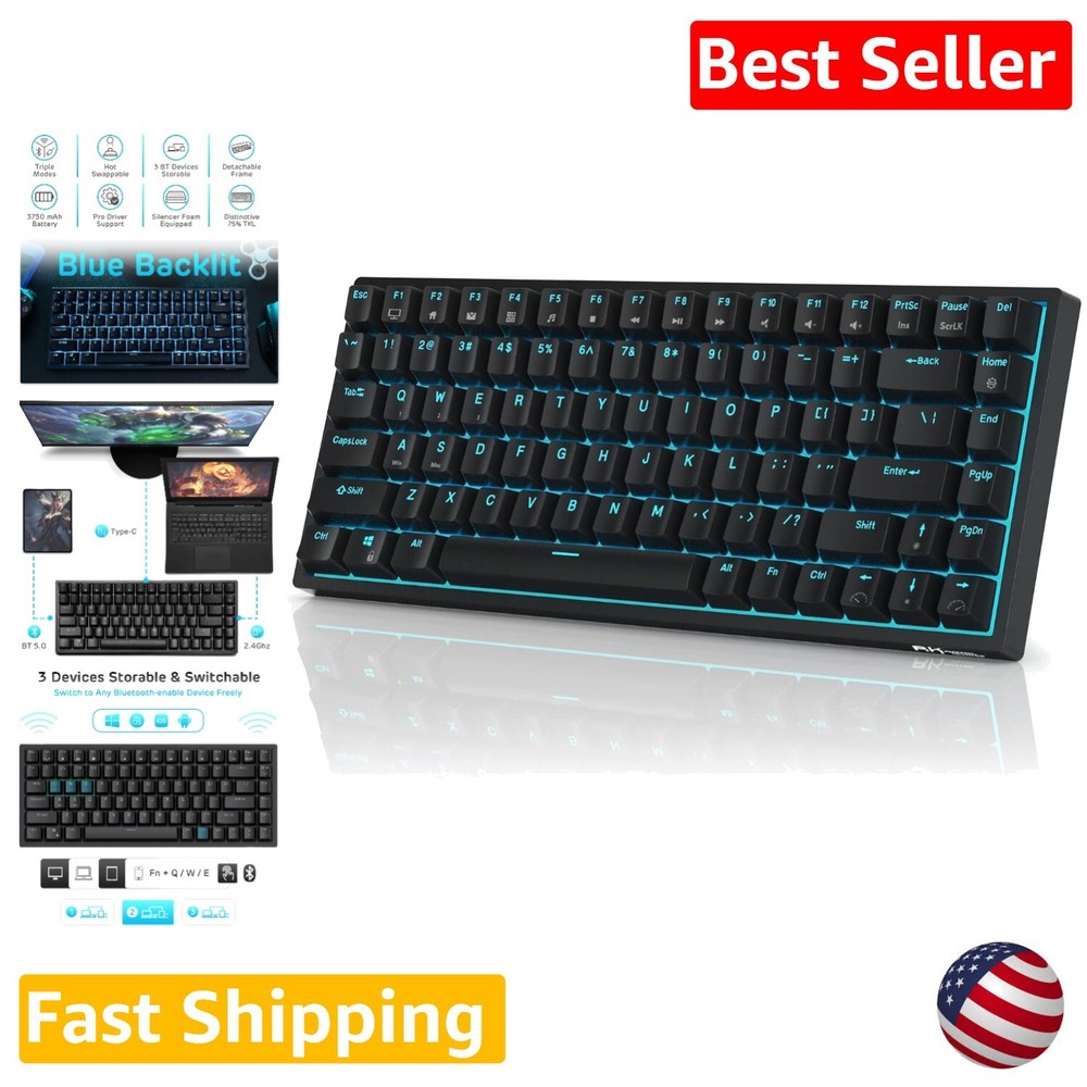 Compact 75% Wireless Backlit Mechanical Keyboard with Triple Mode and Hot Swappable Keys