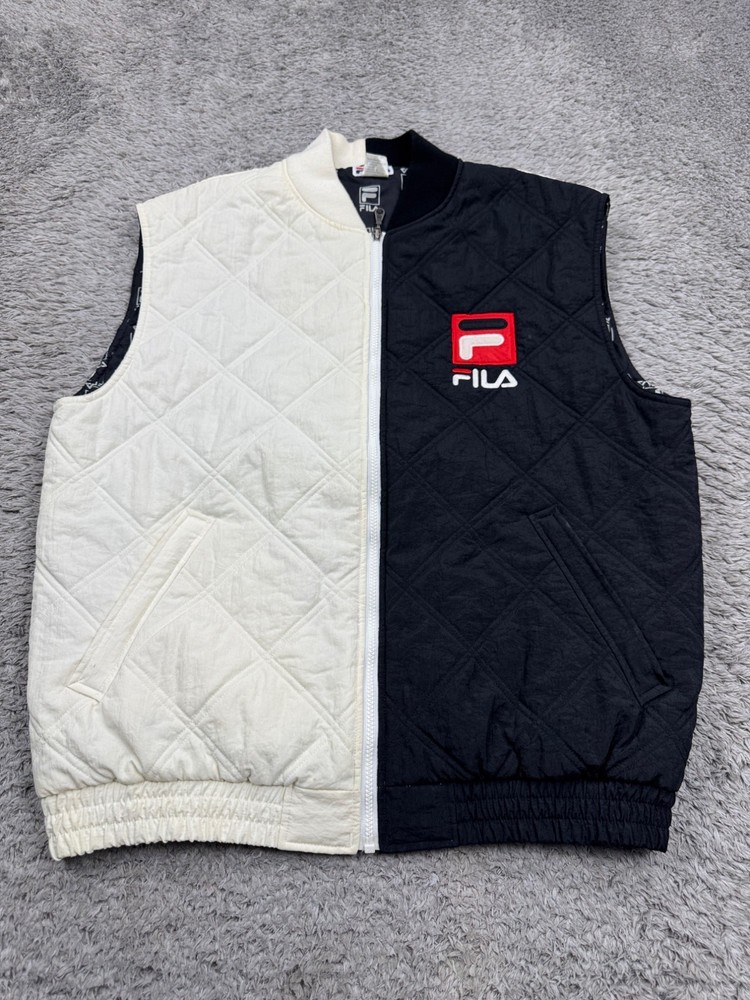 Vtg Fila Vest Men XL Colorblock Quilted Full Zip Embroidered Puffer Jacket 90s