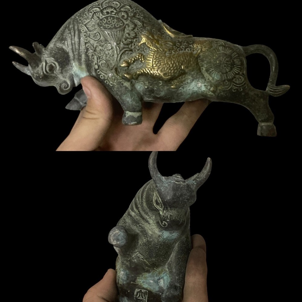 Ancient Greek Gold Gilded Bronze Raging Bull Statue