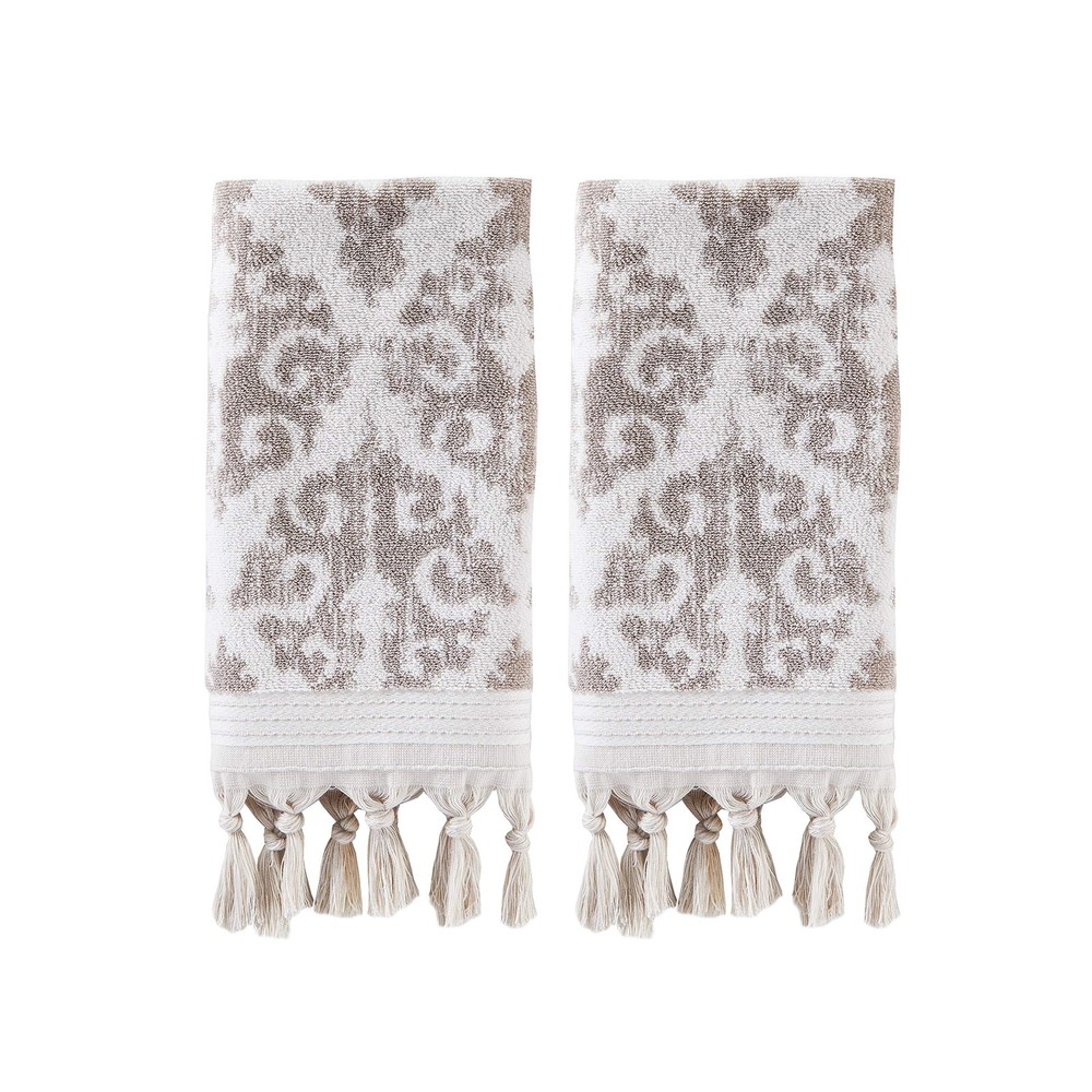 Mirage Fringe 2-Pack Taupe Turkish Cotton Hand Towels 16x26 Inches  