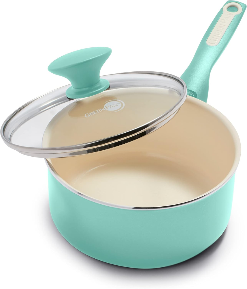 Rio Healthy Ceramic Nonstick, Saucepan with Lid, 2QT, Turquoise