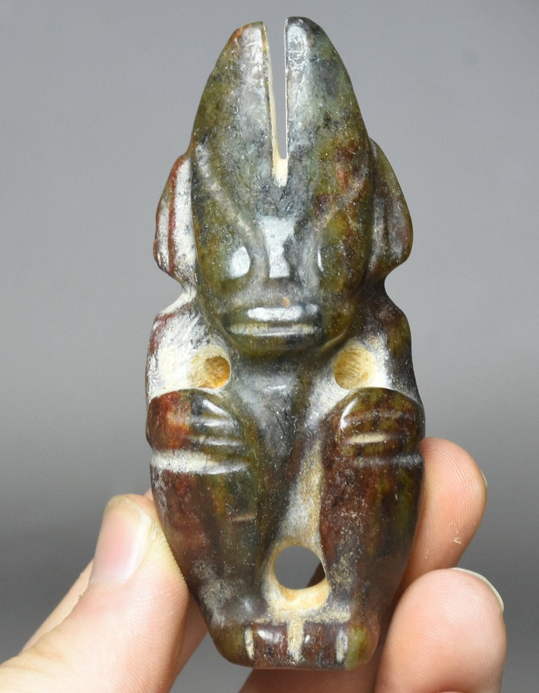 8CM Hongshan Culture Ancient Jade Carving Helios Sun God Amulet Pendant