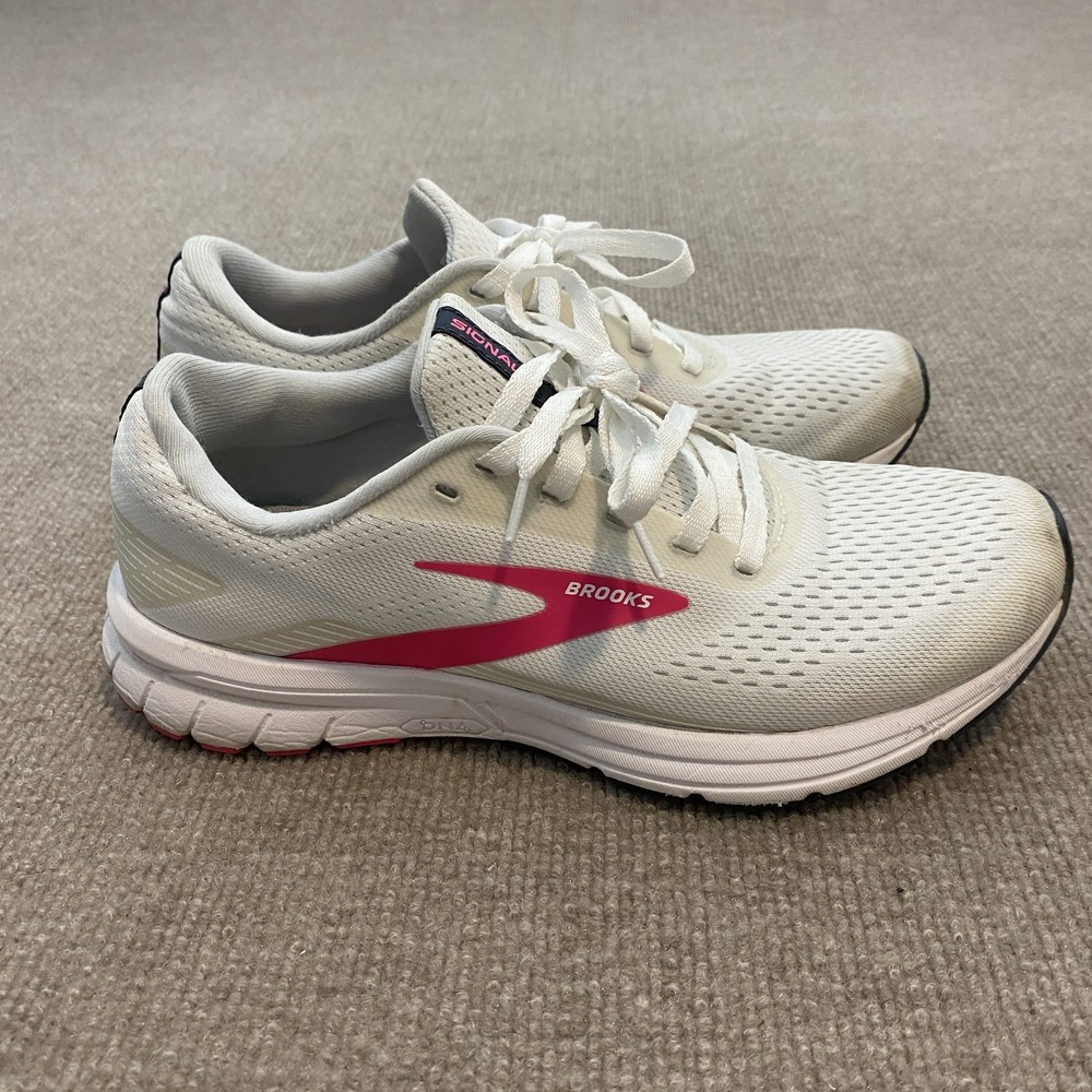 Brooks Signal 3 Running Shoes Womens Size 9 White Pink Cushioned 1203491B122