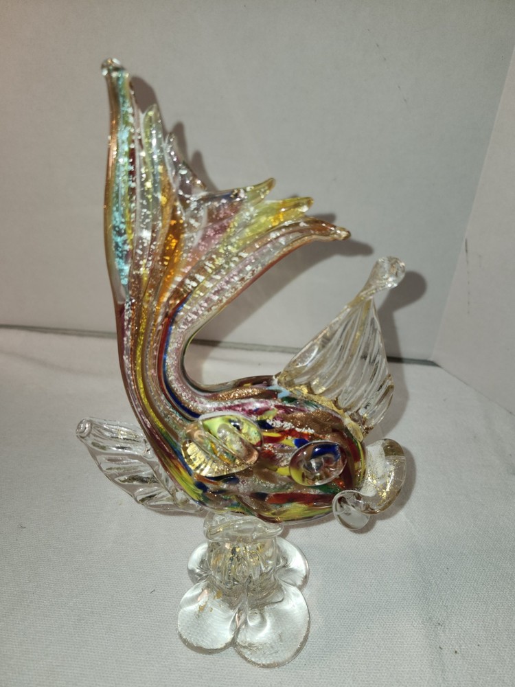 VTG HAND BLOWN ART GLASS FISH WITH BIG LIPS {KISSING FISH} 10 IN