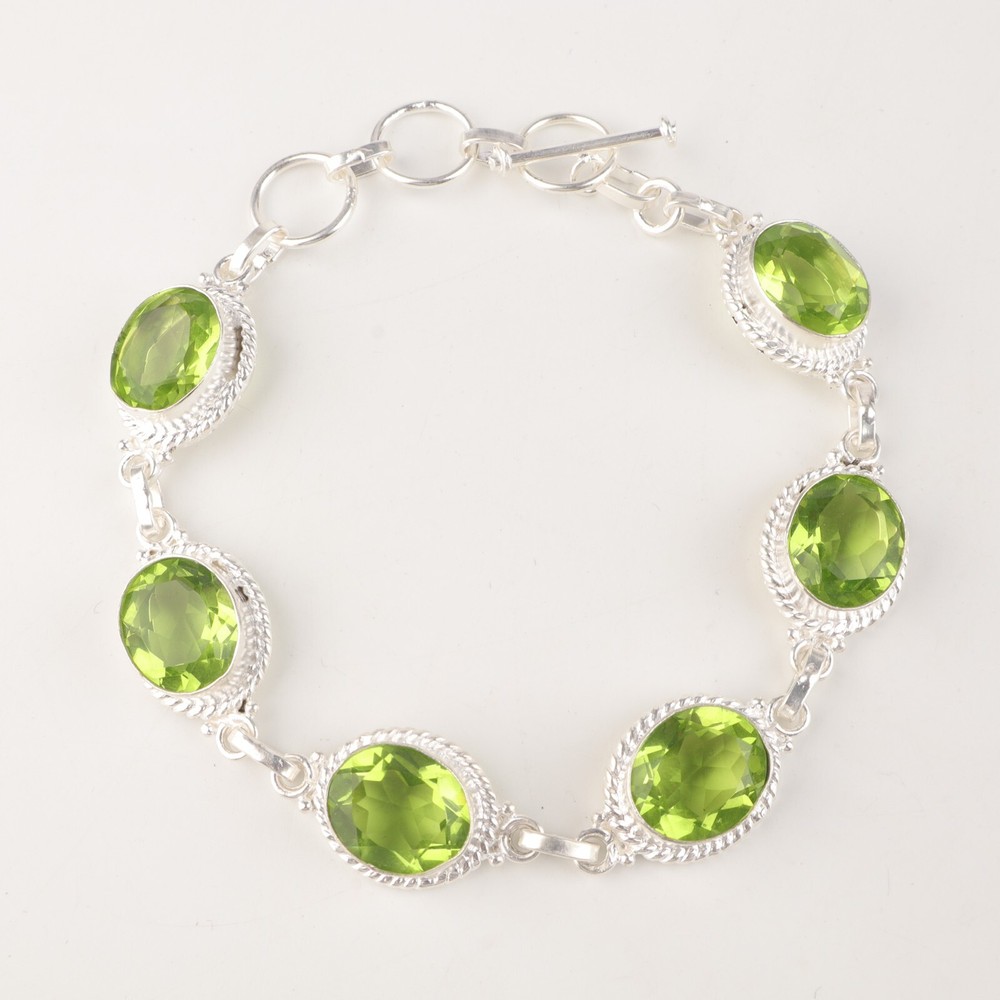 Wedding Gift For Her 925 Sterling Silver Natural Peridot Gemstone Chain Bracelet