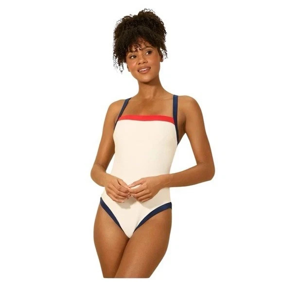 Women s Ribbed Contrast Binding Square Neck High Leg Cheeky One Piece Swimsuit L