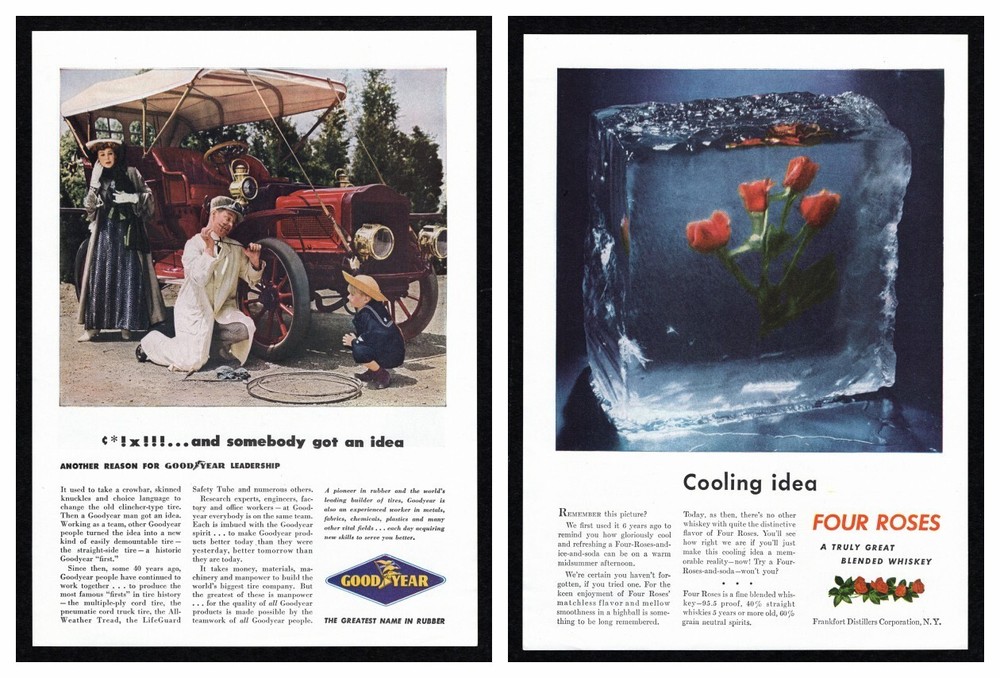1946 Good Year Greatest Name Rubber Tire / Four Roses Blended Whiskey Print Ad