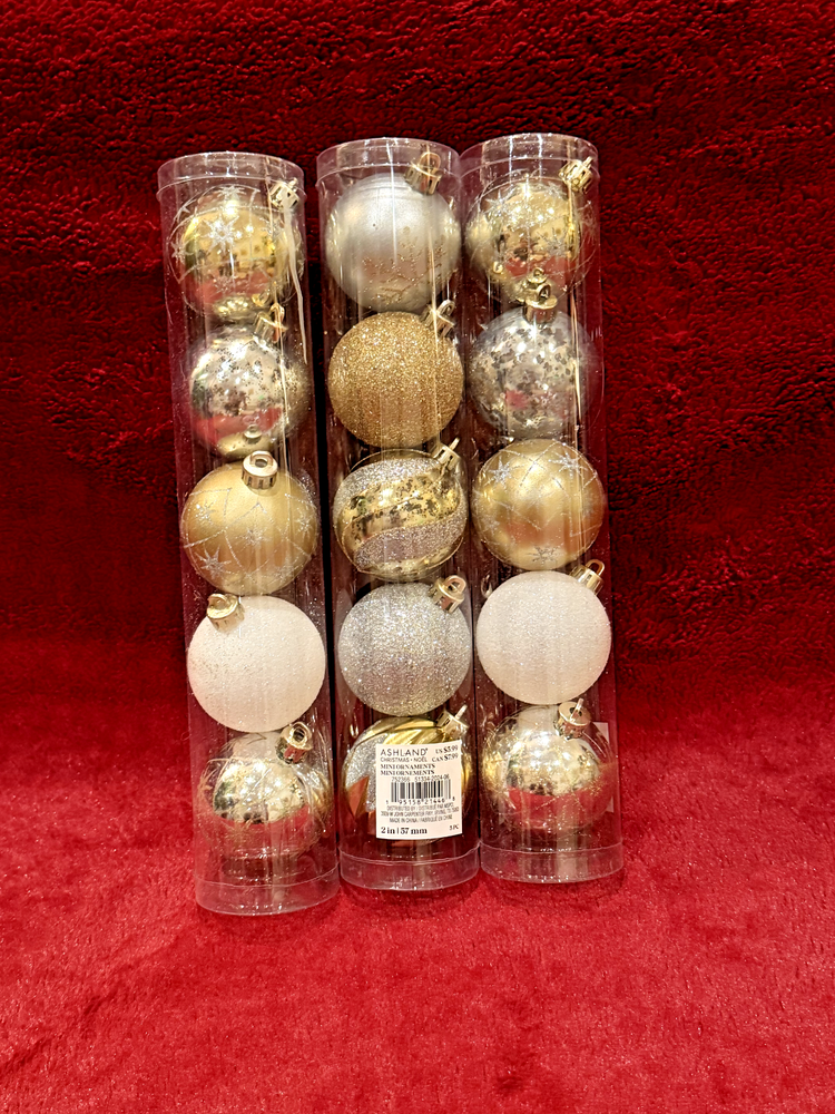 Christmas Ornaments (Gold, Silver, and White) Ashland Brand 2in ball ornaments