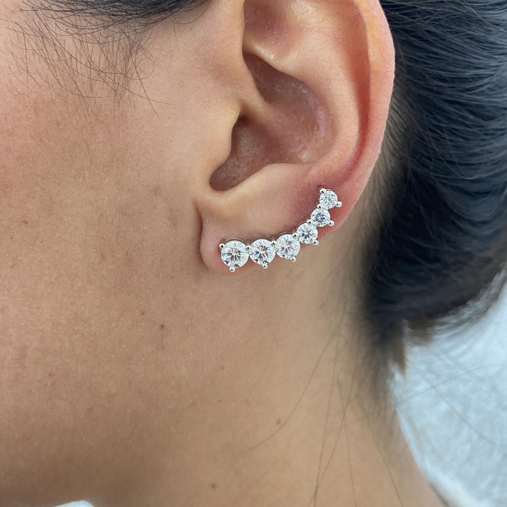 14k White Gold Climber Earring with 1.65 Ct Lab Diamond E-F VS1
