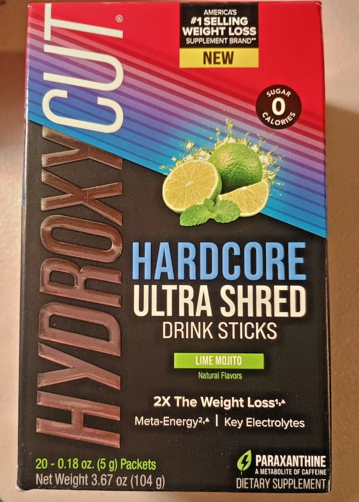 Hydroxycut Hardcore Ultra Shred Drink Sticks - LIME MOJITO - 20pks.