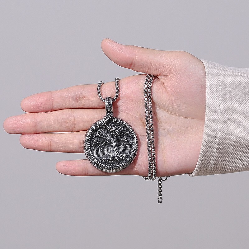 Men's Tree of Life Stainless Steel Pendant Necklace with Chain