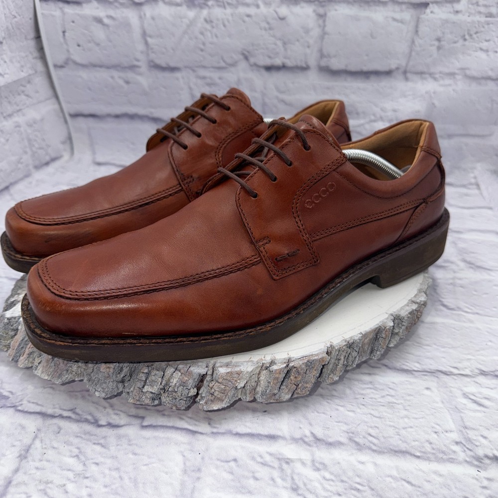 ECCO Helsinki 2 Mens 12 Brown Leather Bike-Toe Derby Lace Up Cushion Dress Shoes