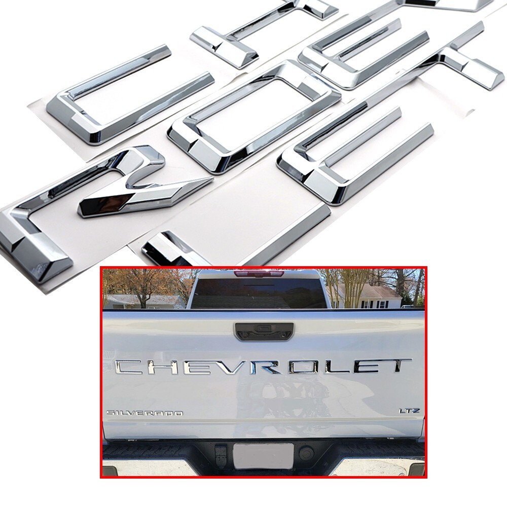 Tailgate Letters 3D Raised Decal For Silverado 2019-2024 Glossy Silver Emblems