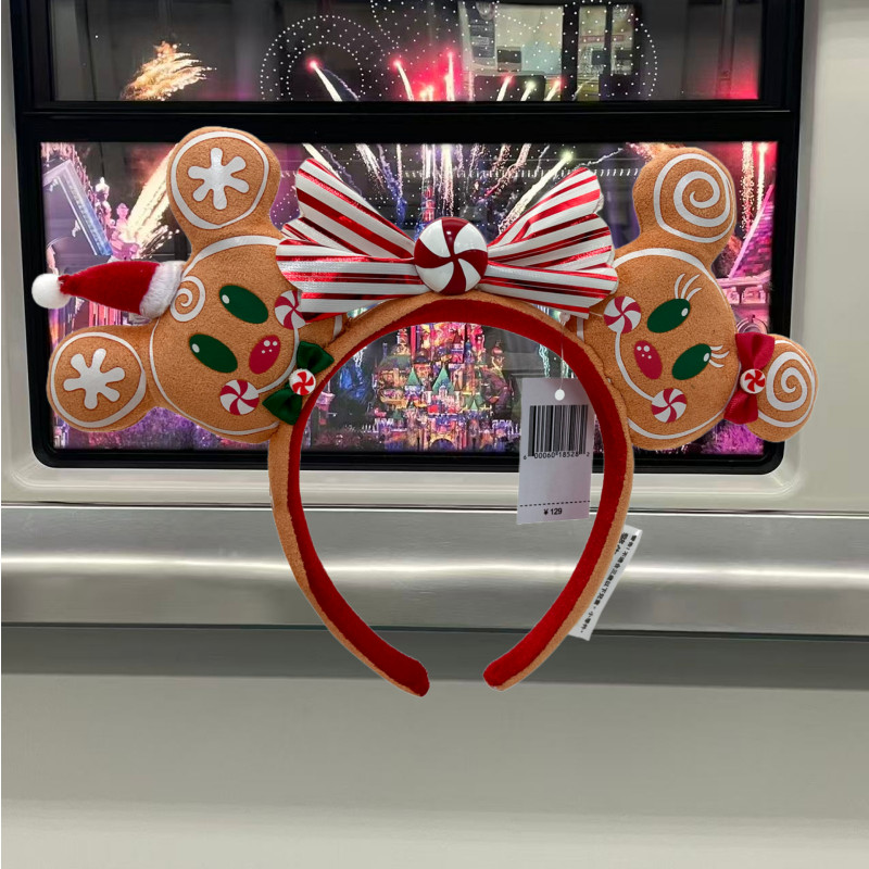 Disney Gingerbread Man Kid Adult Christmas Striped Bow Minnie Ear Headband Gift