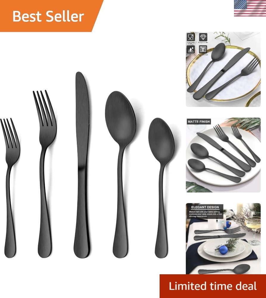 20 Piece Matte Black Silverware Set, Stainless Steel Black Flatware Cutlery S...